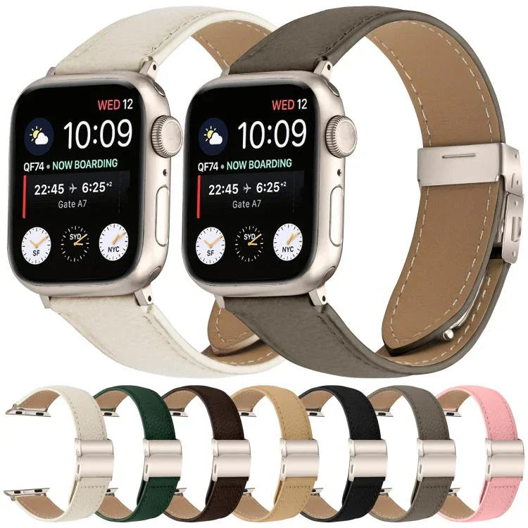 Litschi-Textur, Sternenlicht-Klapparmband aus Leder, passend für Apple Watch 46 mm / 49 mm / 45 mm / 44 mm und 42 mm / 41 mm / 40 mm / 38 mm