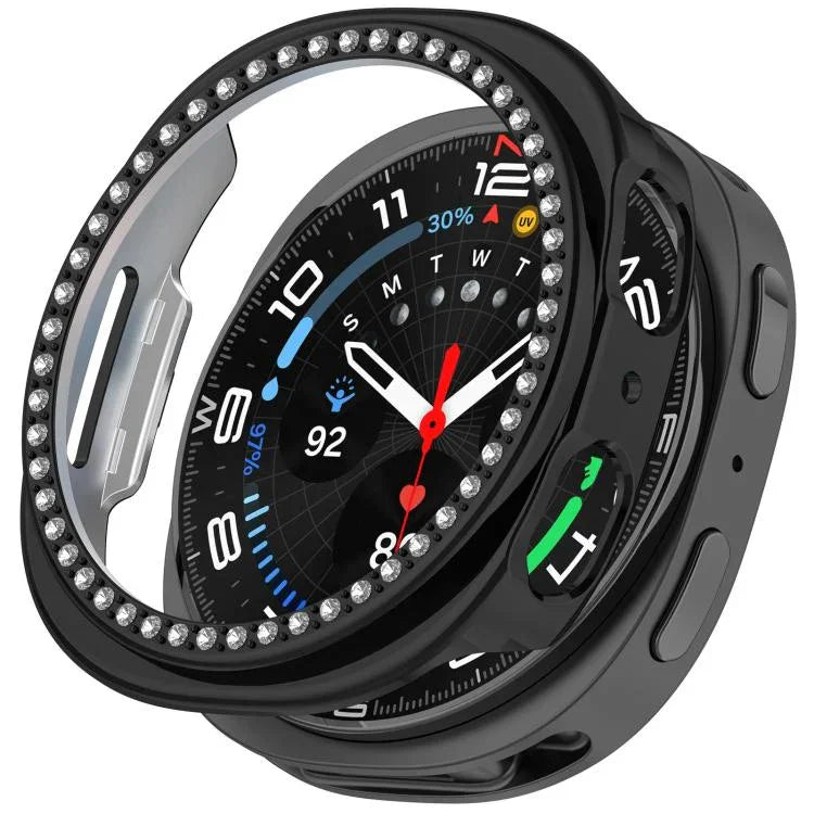 Halbverdecktes, hohles PC-Uhrengehäuse mit einreihigem Diamantmuster, passend für Samsung Galaxy Watch 8 (44 mm) und Samsung Galaxy Watch 8 (40 mm).