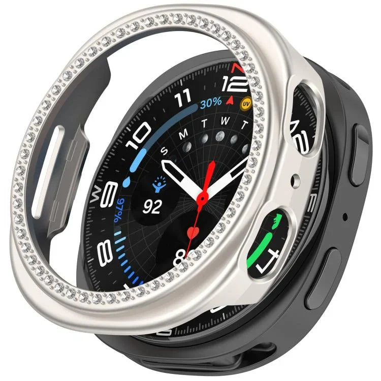 Halbverdecktes, hohles PC-Uhrengehäuse mit einreihigem Diamantmuster, passend für Samsung Galaxy Watch 8 (44 mm) und Samsung Galaxy Watch 8 (40 mm).