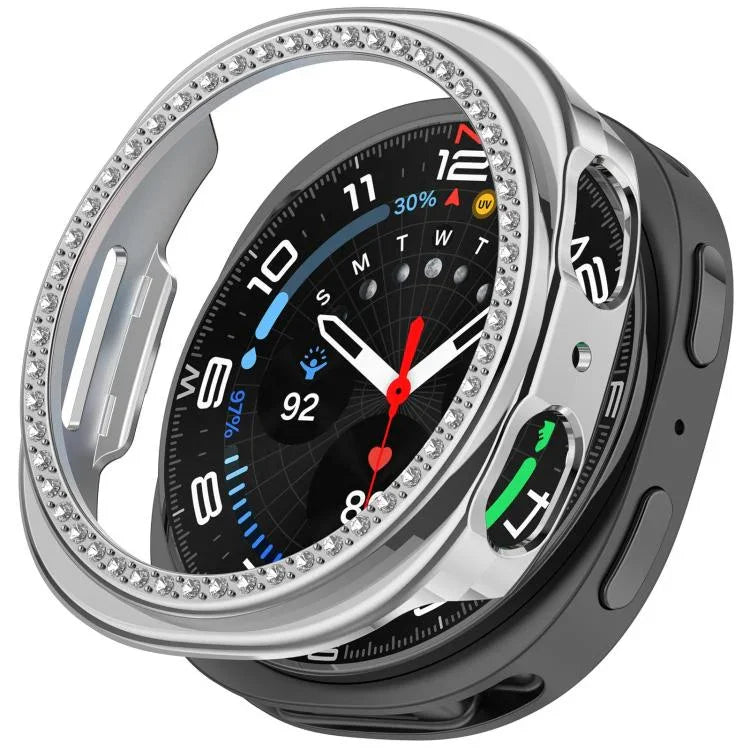 Halbverdecktes, hohles PC-Uhrengehäuse mit einreihigem Diamantmuster, passend für Samsung Galaxy Watch 8 (44 mm) und Samsung Galaxy Watch 8 (40 mm).