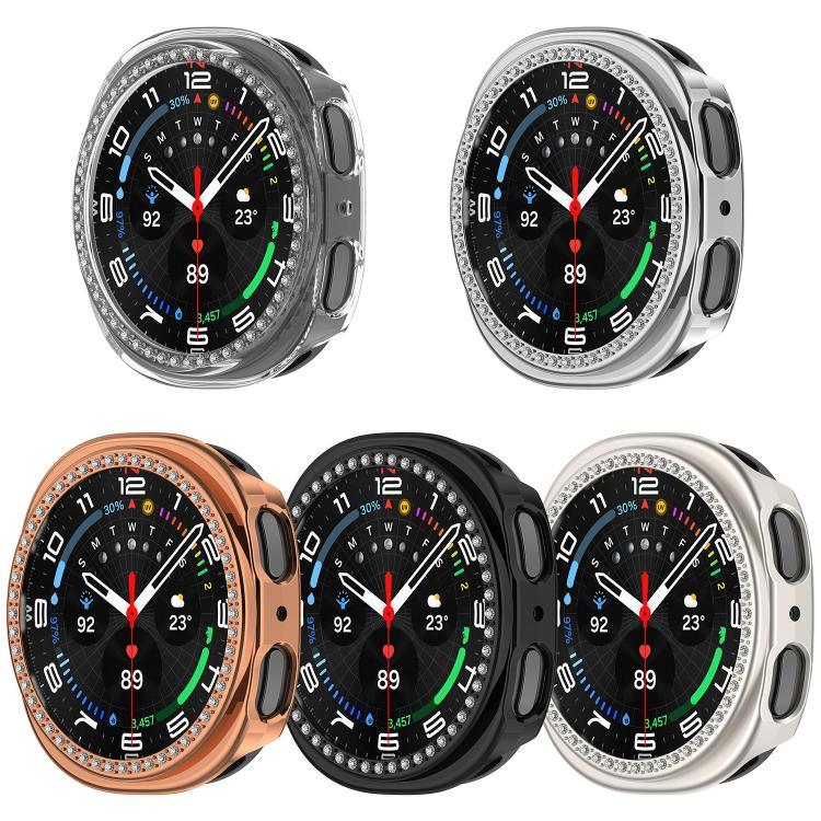 Halbverdecktes, hohles PC-Uhrengehäuse mit einreihigem Diamantmuster, passend für Samsung Galaxy Watch 8 (44 mm) und Samsung Galaxy Watch 8 (40 mm).