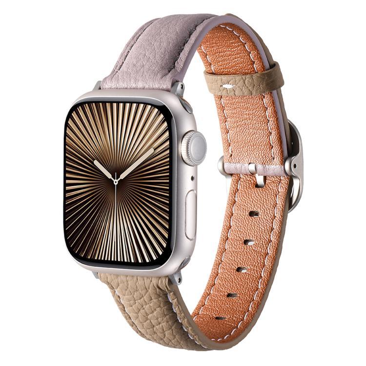 Armband aus echtem Leder mit quadratischer Schnalle und Litschi-Muster, passend für Apple Watch 46 mm / 49 mm / 45 mm / 44 mm und 42 mm / 41 mm / 40 mm / 38 mm
