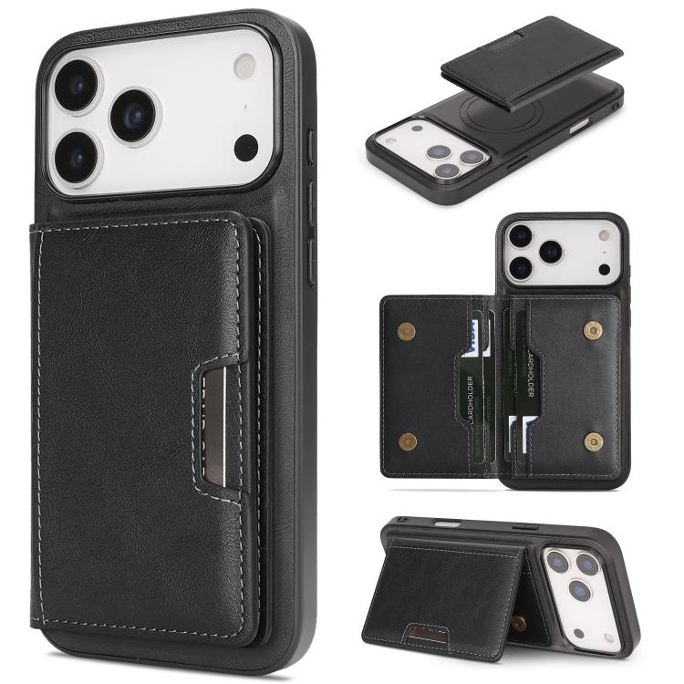 Kalebol starker MagSafe magnetischer zweifach faltbarer Kartenetui Leder Handyhülle, Für iPhone 17 Pro Max, Für iPhone 17 Pro, Für iPhone 17, Für iPhone Air