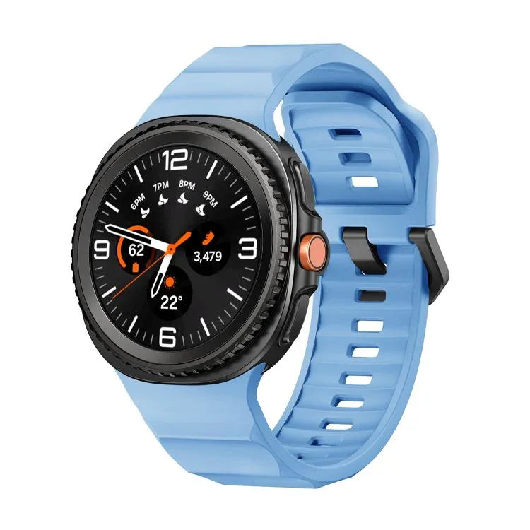Schwarzes Silikon-Uhrenarmband mit Wellenmuster und Dornschließe, passend für Samsung Galaxy Watch8 / Watch8 Classic