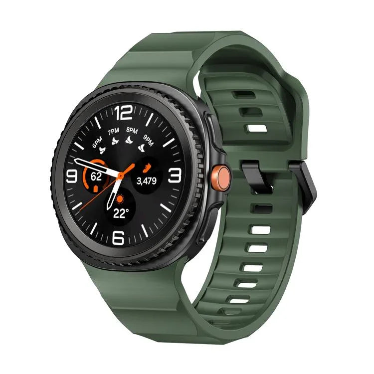 Schwarzes Silikon-Uhrenarmband mit Wellenmuster und Dornschließe, passend für Samsung Galaxy Watch8 / Watch8 Classic