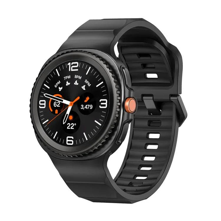 Schwarzes Silikon-Uhrenarmband mit Wellenmuster und Dornschließe, passend für Samsung Galaxy Watch8 / Watch8 Classic