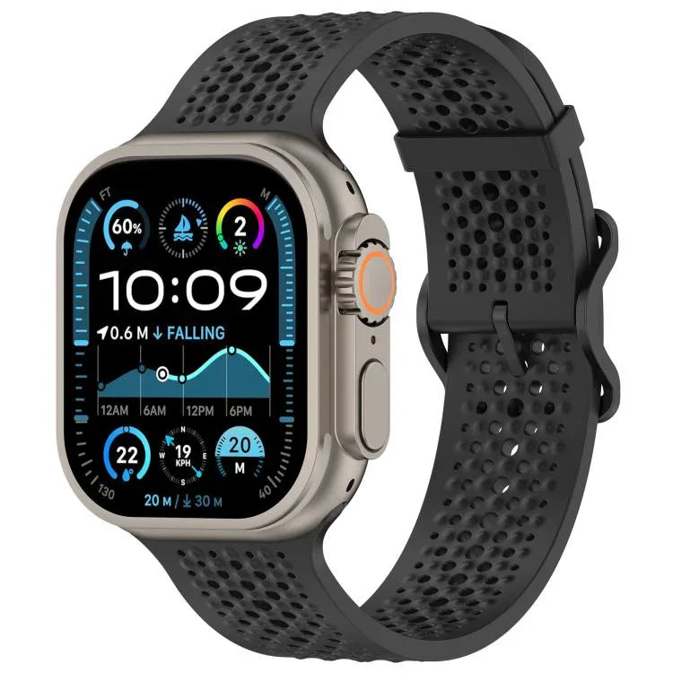 Atmungsaktives Silikon-Uhrenarmband mit Löchern, für Apple Watch 46 mm / 49 mm / 45 mm / 44 mm