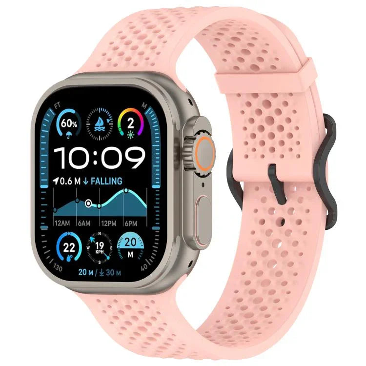Atmungsaktives Silikon-Uhrenarmband mit Löchern, für Apple Watch 46 mm / 49 mm / 45 mm / 44 mm