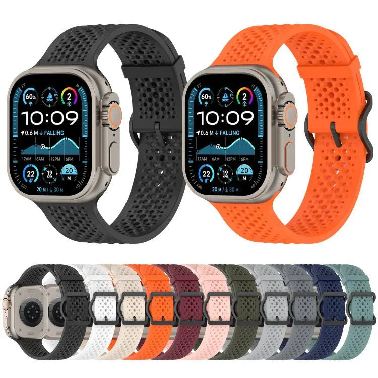 Atmungsaktives Silikon-Uhrenarmband mit Löchern, für Apple Watch 46 mm / 49 mm / 45 mm / 44 mm