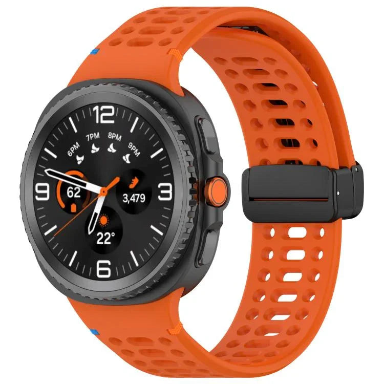 Magnetic Black Buckle Breathable Stitched Silicone Watch Band, For Samsung Galaxy Watch8 / Watch8 Classic