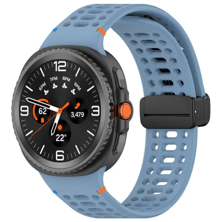 Magnetic Black Buckle Breathable Stitched Silicone Watch Band, For Samsung Galaxy Watch8 / Watch8 Classic