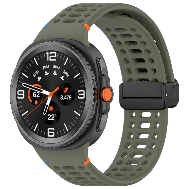 Magnetic Black Buckle Breathable Stitched Silicone Watch Band, For Samsung Galaxy Watch8 / Watch8 Classic