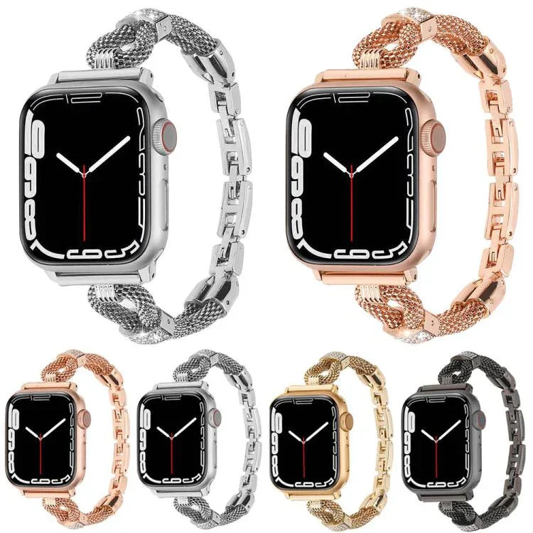 Metallarmband mit Kupferkette und Diamanten, passend für Apple Watch 46 mm / 49 mm / 45 mm / 44 mm und 42 mm / 41 mm / 40 mm / 38 mm