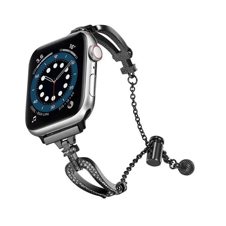 U-förmiges Diamantarmband aus Zinklegierung, passend für Apple Watch 46 mm / 49 mm / 45 mm / 44 mm und 42 mm / 41 mm / 40 mm / 38 mm
