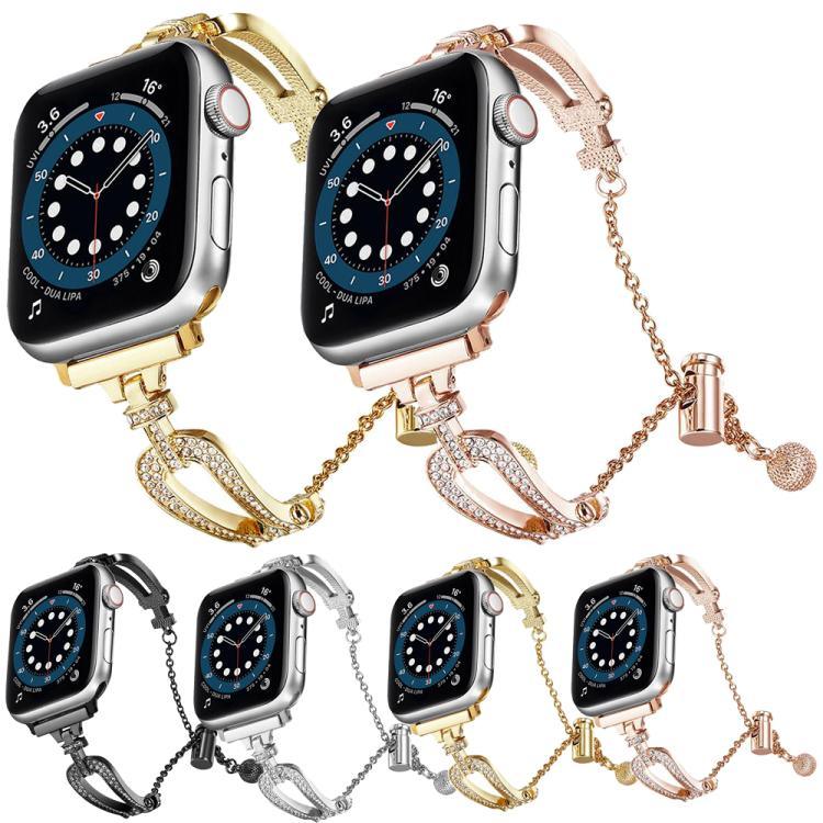 U-förmiges Diamantarmband aus Zinklegierung, passend für Apple Watch 46 mm / 49 mm / 45 mm / 44 mm und 42 mm / 41 mm / 40 mm / 38 mm