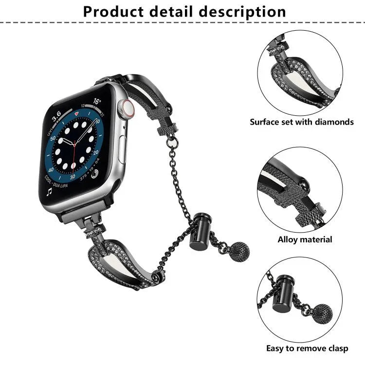 U-förmiges Diamantarmband aus Zinklegierung, passend für Apple Watch 46 mm / 49 mm / 45 mm / 44 mm und 42 mm / 41 mm / 40 mm / 38 mm