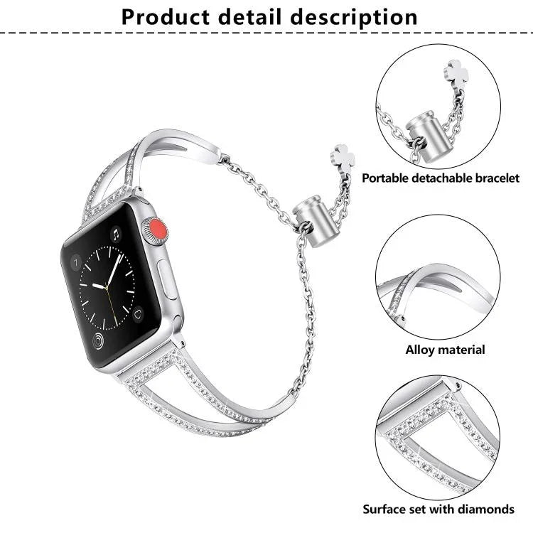 V-förmiges Diamant-Uhrenarmband aus Zinklegierung, für Apple Watch 46 mm / 49 mm / 45 mm / 44 mm, für Apple Watch 42 mm / 41 mm / 40 mm / 38 mm