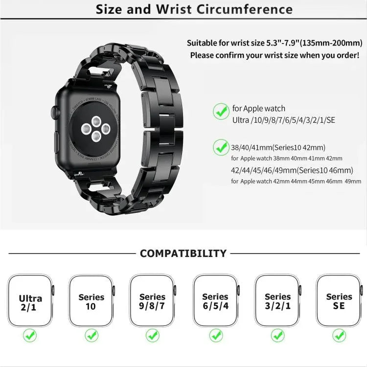 Quadratisches Diamant-Uhrenarmband aus Zinklegierung, passend für Apple Watch 46 mm / 49 mm / 45 mm / 44 mm, für Apple Watch 42 mm / 41 mm / 40 mm / 38 mm
