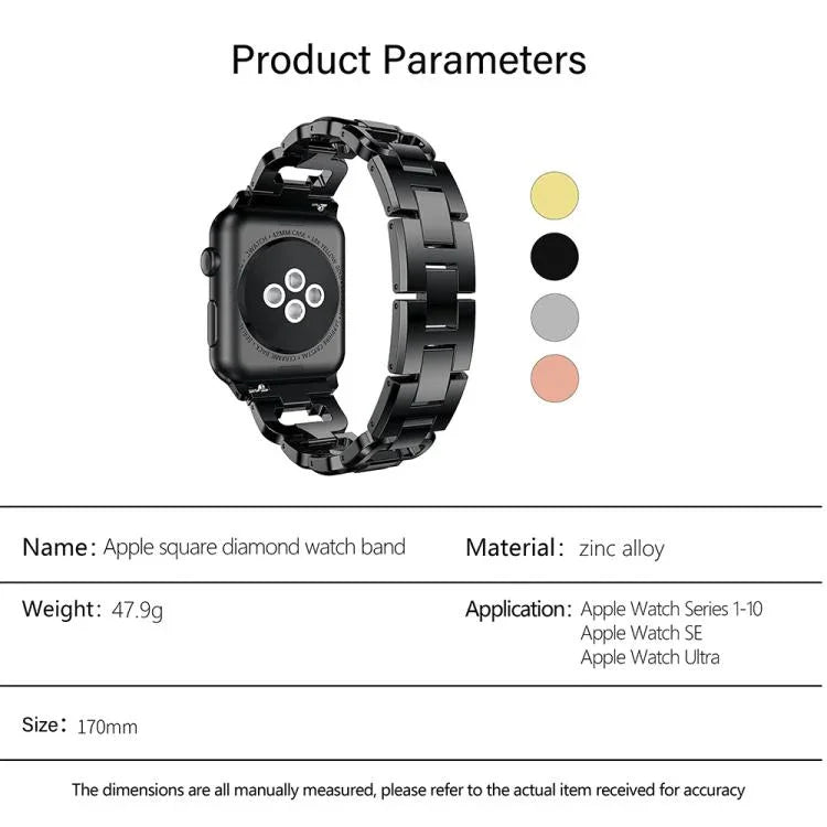 Quadratisches Diamant-Uhrenarmband aus Zinklegierung, passend für Apple Watch 46 mm / 49 mm / 45 mm / 44 mm, für Apple Watch 42 mm / 41 mm / 40 mm / 38 mm