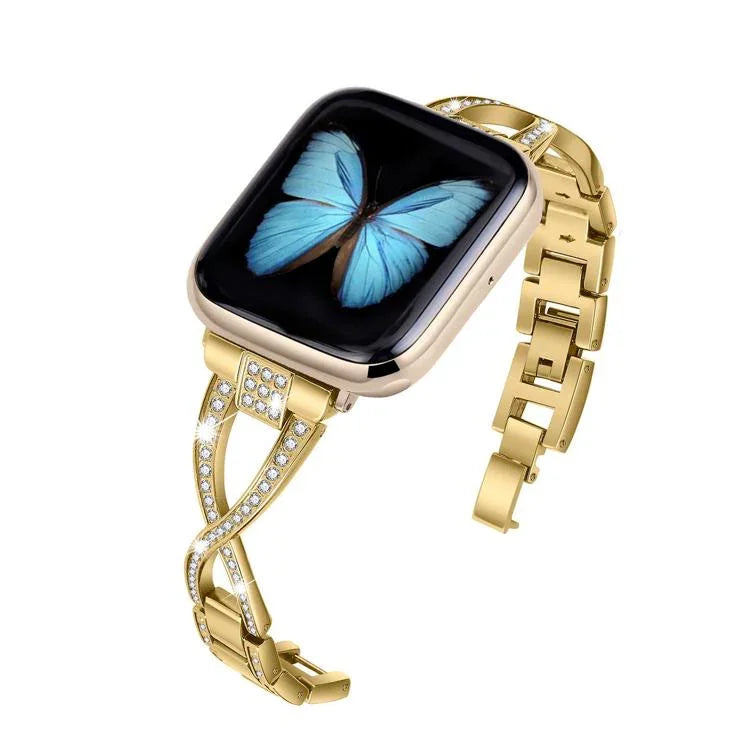 Uhrenarmband aus Zinklegierung mit gekreuzten Diamanten, passend für Apple Watch 46 mm / 49 mm / 45 mm / 44 mm und 42 mm / 41 mm / 40 mm / 38 mm