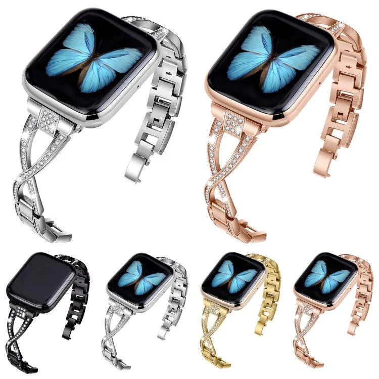 Uhrenarmband aus Zinklegierung mit gekreuzten Diamanten, passend für Apple Watch 46 mm / 49 mm / 45 mm / 44 mm und 42 mm / 41 mm / 40 mm / 38 mm