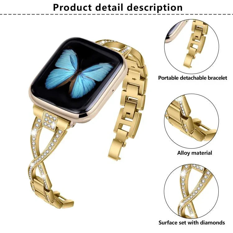 Uhrenarmband aus Zinklegierung mit gekreuzten Diamanten, passend für Apple Watch 46 mm / 49 mm / 45 mm / 44 mm und 42 mm / 41 mm / 40 mm / 38 mm