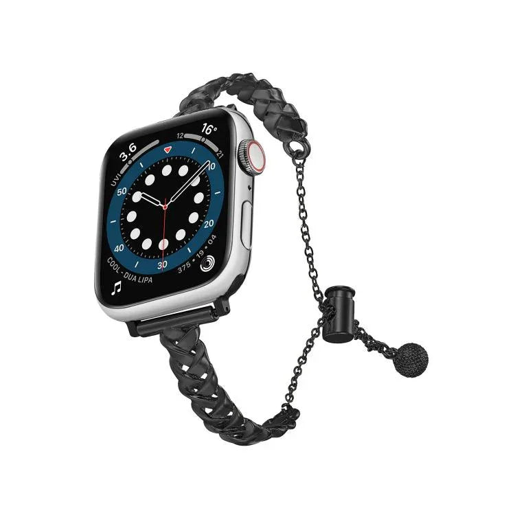 Geflochtenes, glänzendes Uhrenarmband aus Zinklegierung, passend für Apple Watch 46 mm / 49 mm / 45 mm / 44 mm, für Apple Watch 42 mm / 41 mm / 40 mm / 38 mm