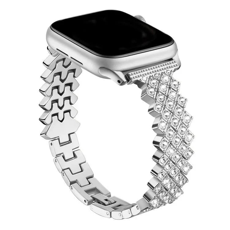 Uhrenarmband aus Zinklegierung mit rautenförmigem Diamantmuster, passend für Apple Watch 46 mm / 49 mm / 45 mm / 44 mm und 42 mm / 41 mm / 40 mm / 38 mm
