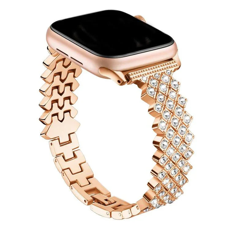 Uhrenarmband aus Zinklegierung mit rautenförmigem Diamantmuster, passend für Apple Watch 46 mm / 49 mm / 45 mm / 44 mm und 42 mm / 41 mm / 40 mm / 38 mm