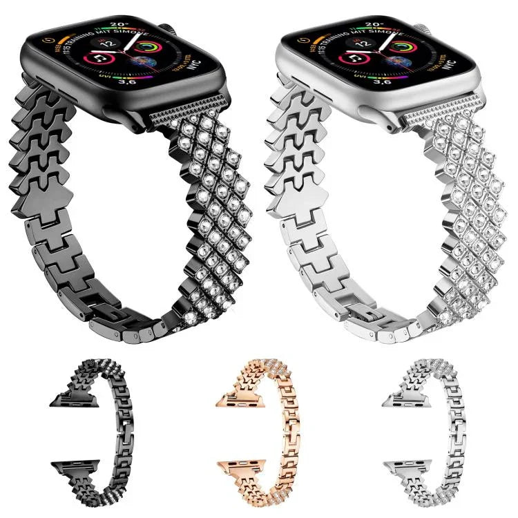 Uhrenarmband aus Zinklegierung mit rautenförmigem Diamantmuster, passend für Apple Watch 46 mm / 49 mm / 45 mm / 44 mm und 42 mm / 41 mm / 40 mm / 38 mm