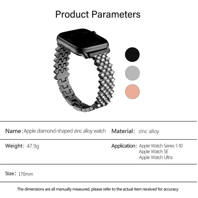 Uhrenarmband aus Zinklegierung mit rautenförmigem Diamantmuster, passend für Apple Watch 46 mm / 49 mm / 45 mm / 44 mm und 42 mm / 41 mm / 40 mm / 38 mm