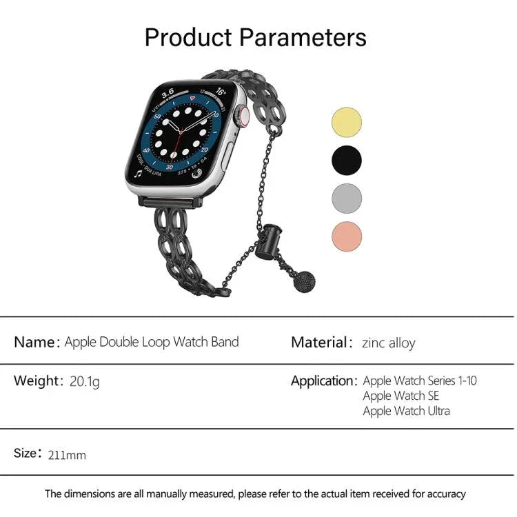 Doppelring-Kette, Uhrenarmband aus Zinklegierung, für Apple Watch 46 mm / 49 mm / 45 mm / 44 mm, für Apple Watch 42 mm / 41 mm / 40 mm / 38 mm