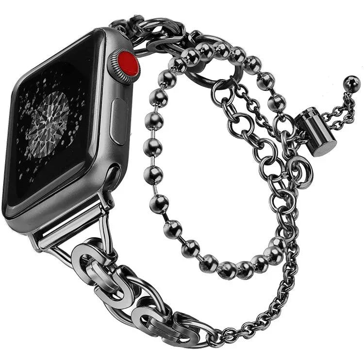 Doppelt gekröntes Perlenarmband aus Zinklegierung, passend für Apple Watch 46 mm / 49 mm / 45 mm / 44 mm und 42 mm / 41 mm / 40 mm / 38 mm
