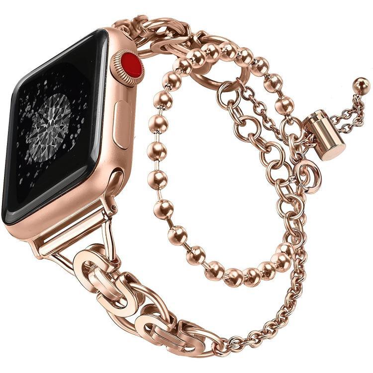 Doppelt gekröntes Perlenarmband aus Zinklegierung, passend für Apple Watch 46 mm / 49 mm / 45 mm / 44 mm und 42 mm / 41 mm / 40 mm / 38 mm