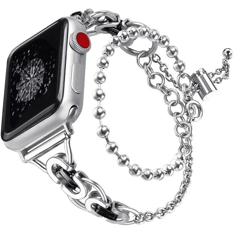Doppelt gekröntes Perlenarmband aus Zinklegierung, passend für Apple Watch 46 mm / 49 mm / 45 mm / 44 mm und 42 mm / 41 mm / 40 mm / 38 mm