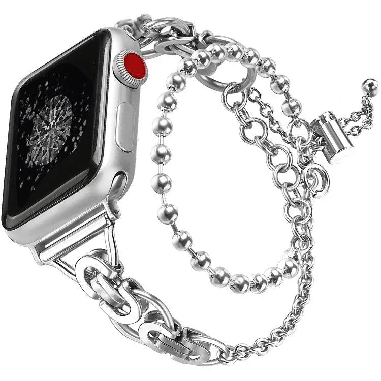 Doppelt gekröntes Perlenarmband aus Zinklegierung, passend für Apple Watch 46 mm / 49 mm / 45 mm / 44 mm und 42 mm / 41 mm / 40 mm / 38 mm