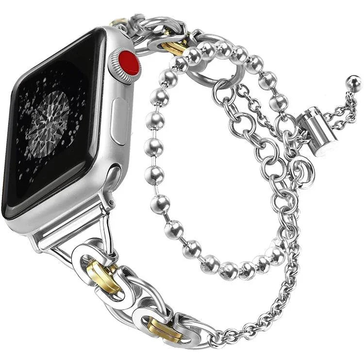 Doppelt gekröntes Perlenarmband aus Zinklegierung, passend für Apple Watch 46 mm / 49 mm / 45 mm / 44 mm und 42 mm / 41 mm / 40 mm / 38 mm