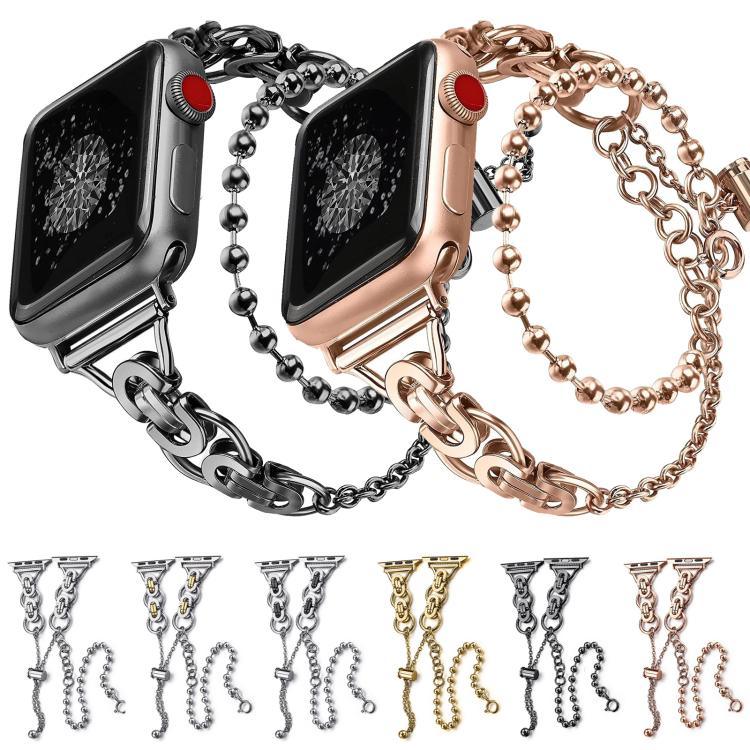 Doppelt gekröntes Perlenarmband aus Zinklegierung, passend für Apple Watch 46 mm / 49 mm / 45 mm / 44 mm und 42 mm / 41 mm / 40 mm / 38 mm