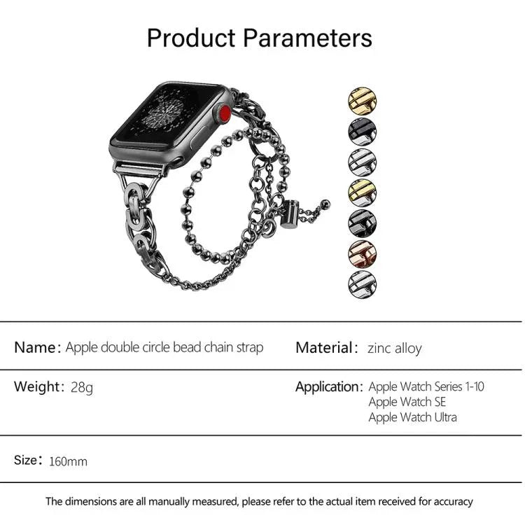 Doppelt gekröntes Perlenarmband aus Zinklegierung, passend für Apple Watch 46 mm / 49 mm / 45 mm / 44 mm und 42 mm / 41 mm / 40 mm / 38 mm