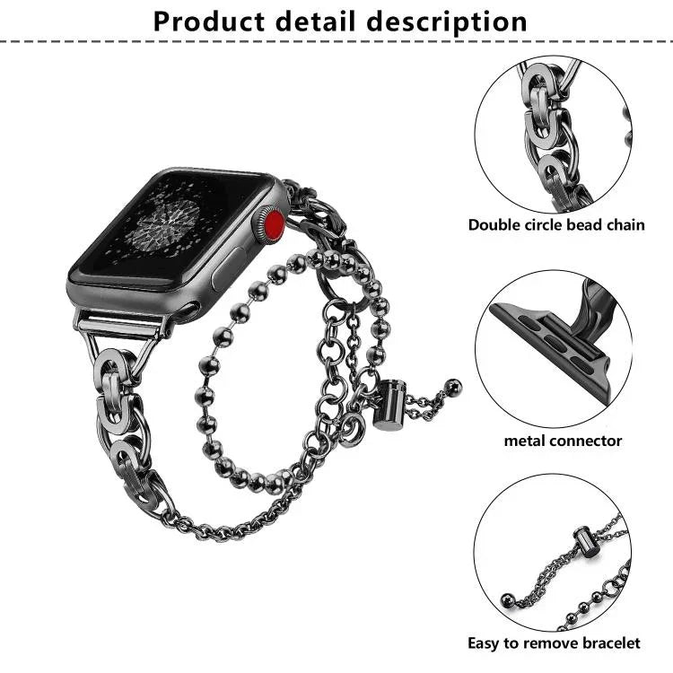 Doppelt gekröntes Perlenarmband aus Zinklegierung, passend für Apple Watch 46 mm / 49 mm / 45 mm / 44 mm und 42 mm / 41 mm / 40 mm / 38 mm