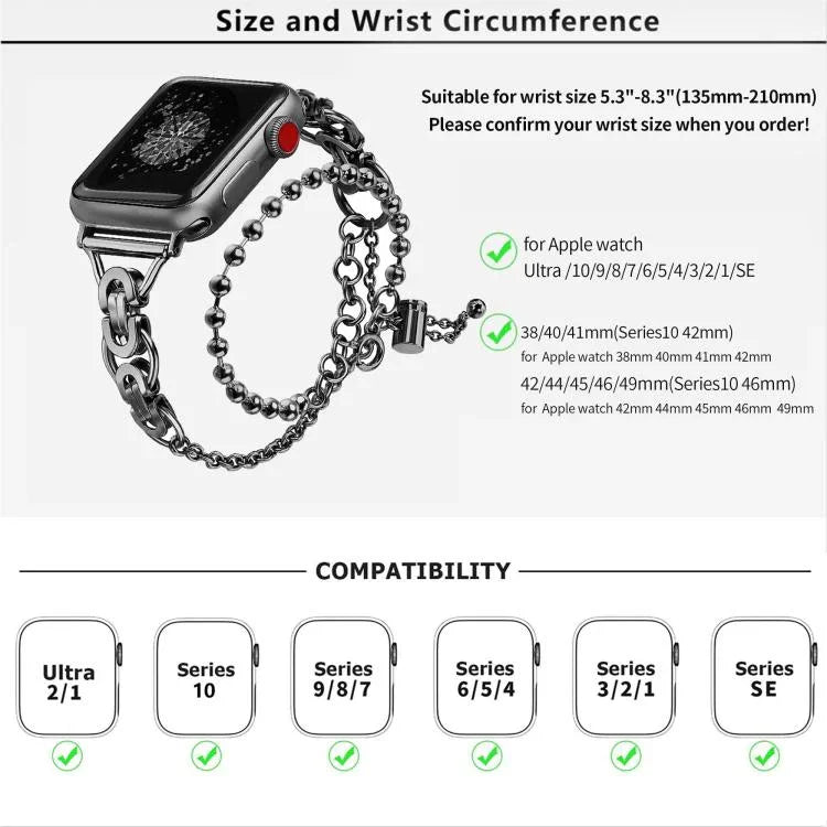 Doppelt gekröntes Perlenarmband aus Zinklegierung, passend für Apple Watch 46 mm / 49 mm / 45 mm / 44 mm und 42 mm / 41 mm / 40 mm / 38 mm