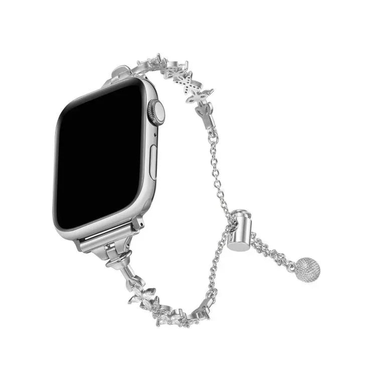Uhrenarmband aus Zinklegierung mit vierblättrigem Kleeblatt-Motiv und Diamanten, passend für Apple Watch 46 mm / 49 mm / 45 mm / 44 mm und 42 mm / 41 mm / 40 mm / 38 mm