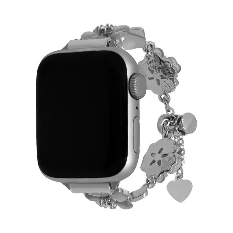 Armband mit vierblättrigem Kleeblatt-Motiv aus Metalllegierung, passend für Apple Watch 46 mm / 49 mm / 45 mm / 44 mm und 42 mm / 41 mm / 40 mm / 38 mm