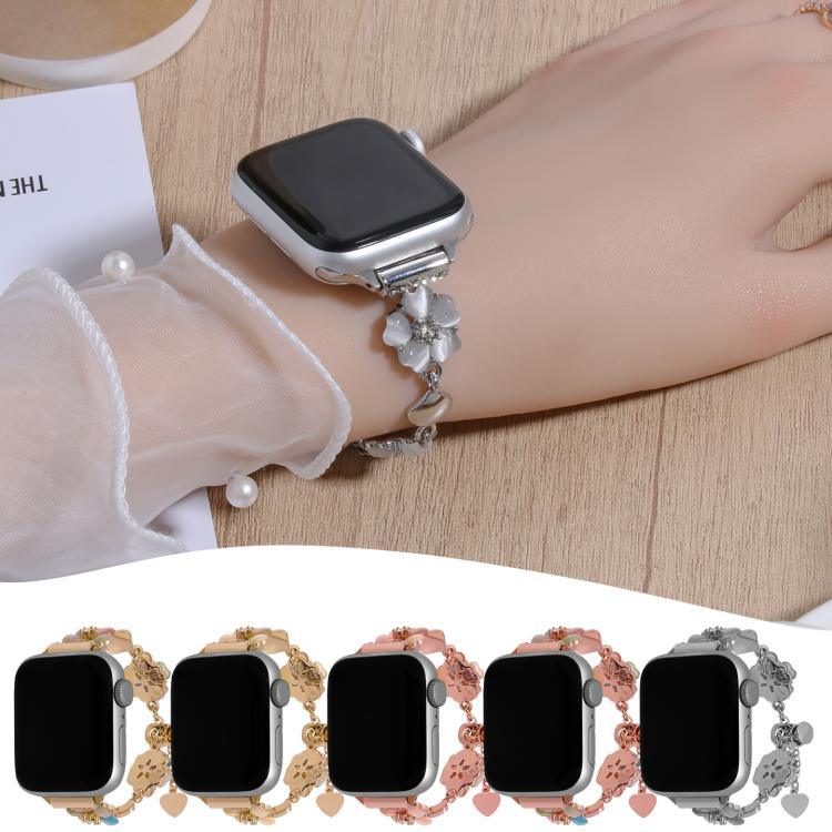 Armband mit vierblättrigem Kleeblatt-Motiv aus Metalllegierung, passend für Apple Watch 46 mm / 49 mm / 45 mm / 44 mm und 42 mm / 41 mm / 40 mm / 38 mm