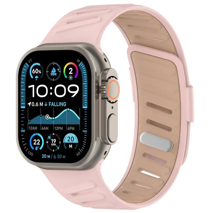 Atmungsaktives, zweifarbiges Silikon-Uhrenarmband mit schräger Schnalle, passend für Apple Watch 46 mm / 49 mm / 45 mm / 44 mm