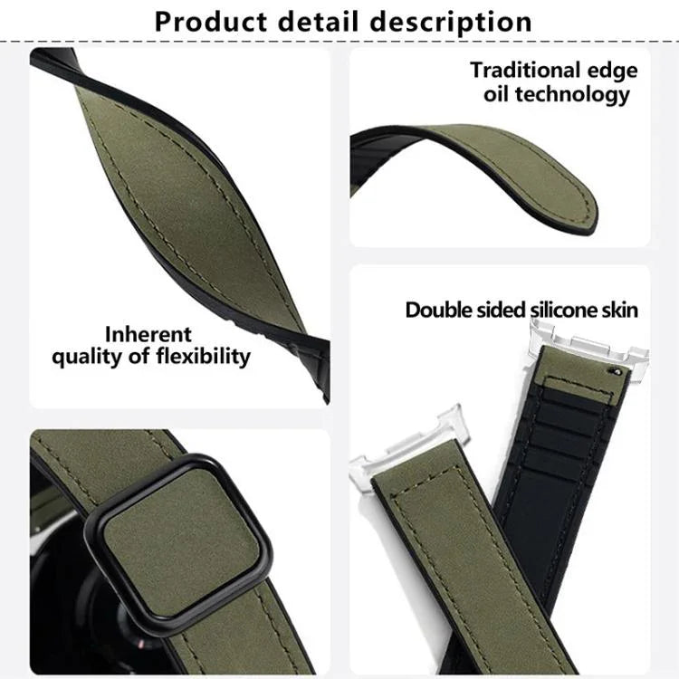 Quadratisches Uhrenarmband aus Leder und Silikon mit Magnetverschluss, passend für Samsung Galaxy Watch8 / Watch8 Classic
