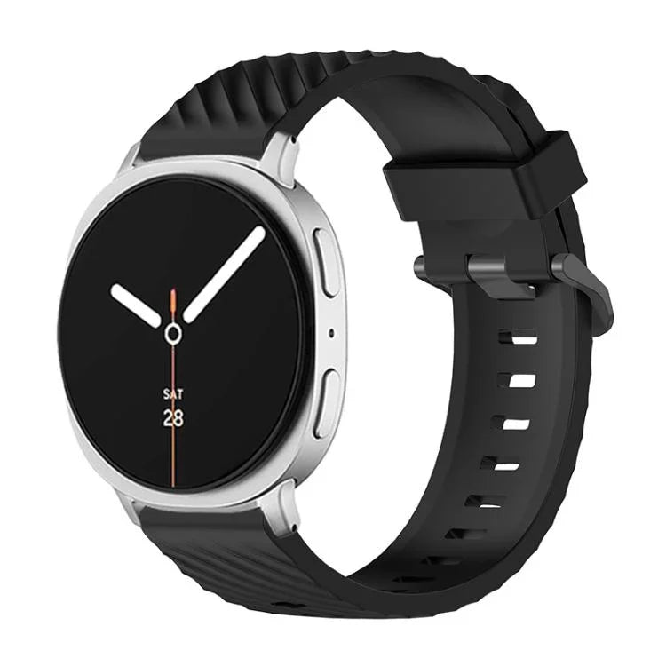 Schwarzes Silikonarmband mit Dornschließe in Fichtenholzoptik, passend für Samsung Galaxy Watch8 / Watch8 Classic