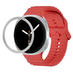 Lünette mit rautenförmiger Textur und farbiges Silikonarmband mit gewellter Ziernaht, passend für Samsung Galaxy Watch8 44 mm und 40 mm.