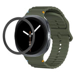 Lünette mit rautenförmiger Textur und farbiges Silikonarmband mit gewellter Ziernaht, passend für Samsung Galaxy Watch8 44 mm und 40 mm.