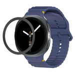 Lünette mit rautenförmiger Textur und farbiges Silikonarmband mit gewellter Ziernaht, passend für Samsung Galaxy Watch8 44 mm und 40 mm.